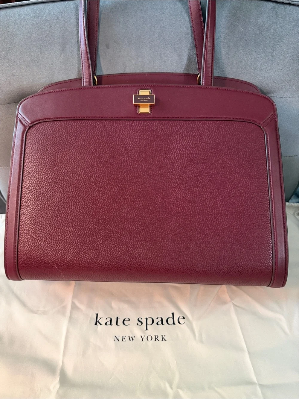 Kate Spade Leather Tote in Burgundy with Gold hardware
